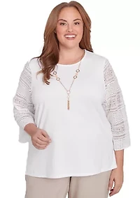 Plus Kensington Gardens Solid Top with Lace Sleeves
