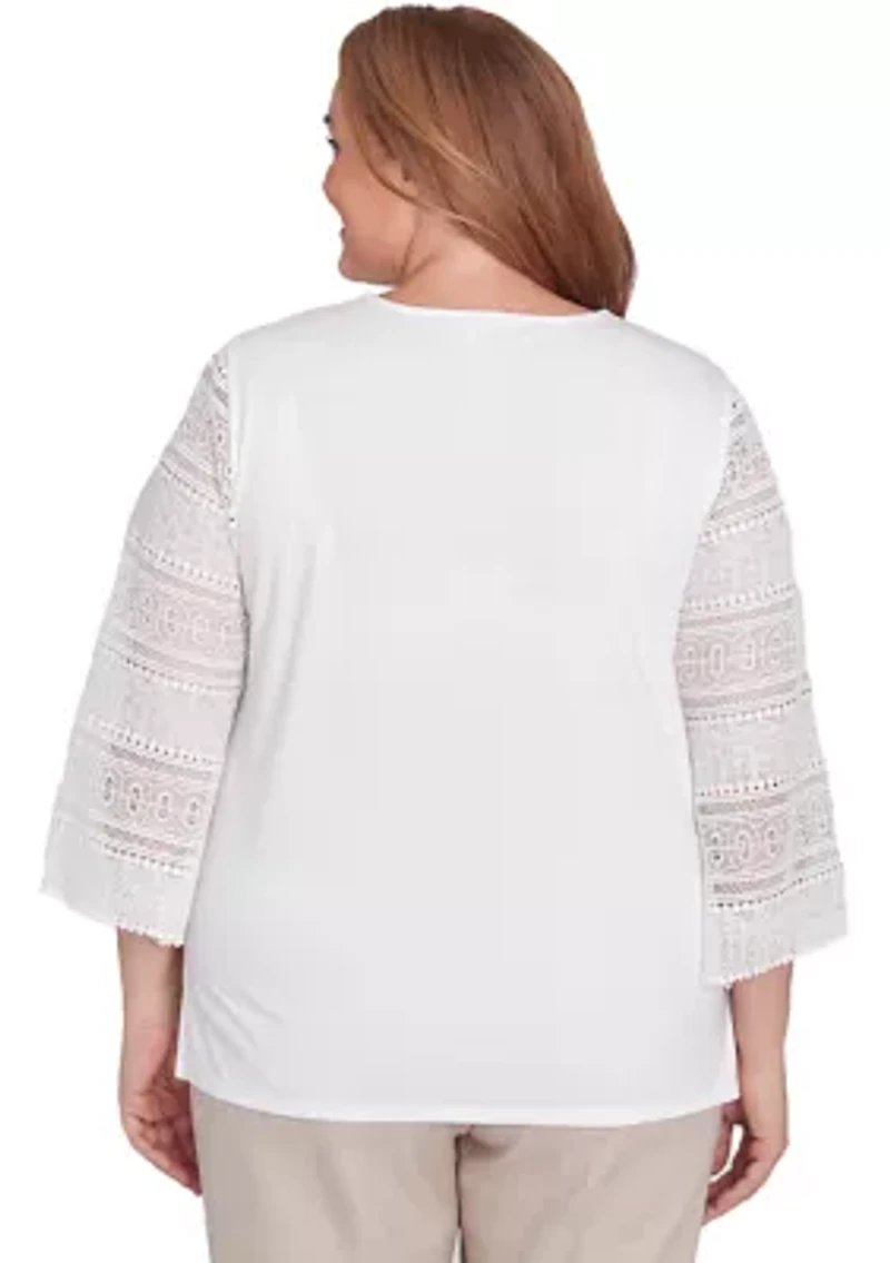 Plus Kensington Gardens Solid Top with Lace Sleeves