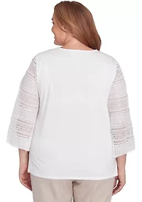 Plus Kensington Gardens Solid Top with Lace Sleeves