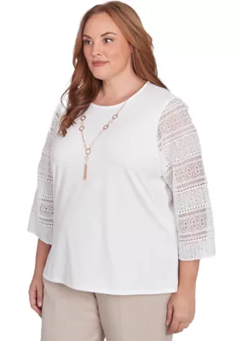 Plus Kensington Gardens Solid Top with Lace Sleeves