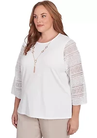 Plus Kensington Gardens Solid Top with Lace Sleeves