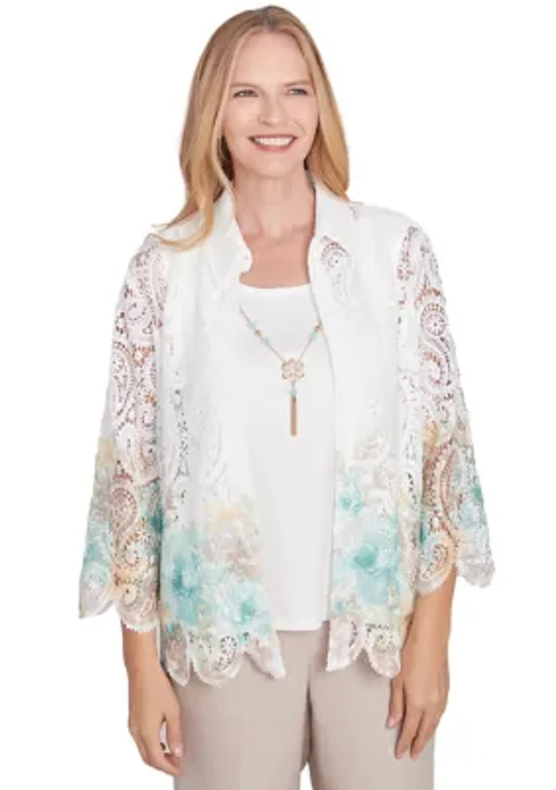 Petite Kensington Gardens Border Floral Lace Two One Top