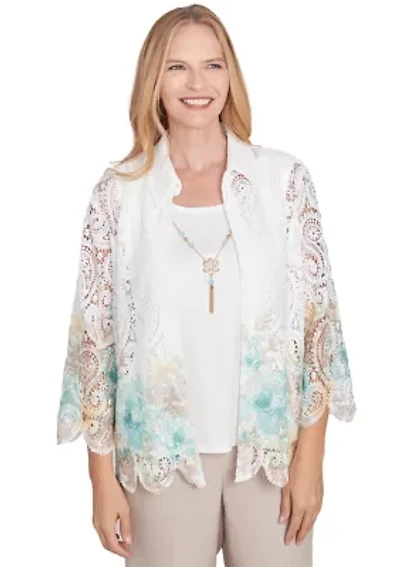 Petite Kensington Gardens Border Floral Lace Two One Top
