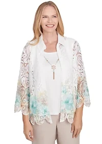 Petite Kensington Gardens Border Floral Lace Two One Top