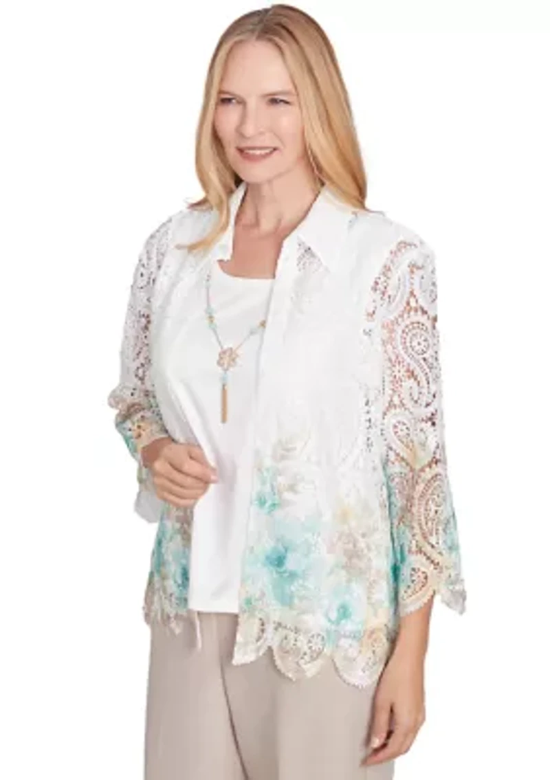 Petite Kensington Gardens Border Floral Lace Two One Top