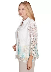 Petite Kensington Gardens Border Floral Lace Two One Top