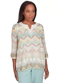 Petite Kensington Gardens Texture Chevron Blouse