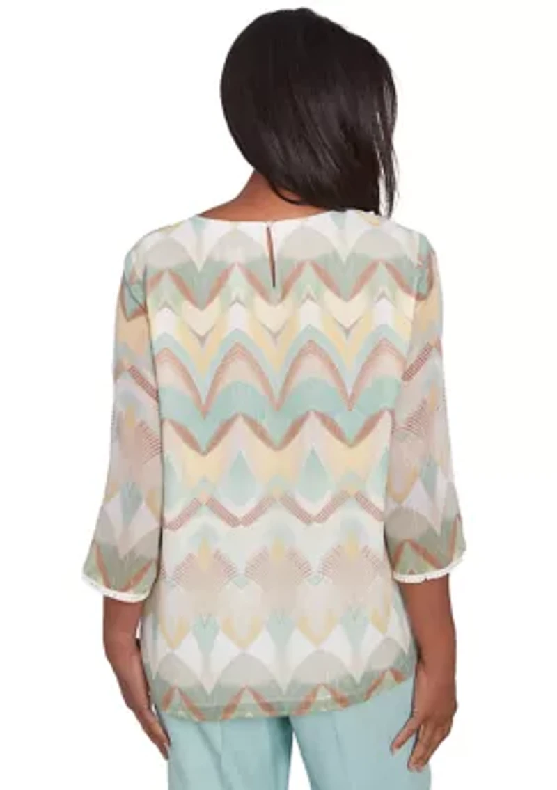 Petite Kensington Gardens Texture Chevron Blouse