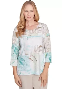 Petite Kensington Gardens Texture Leaves Patchwork Top