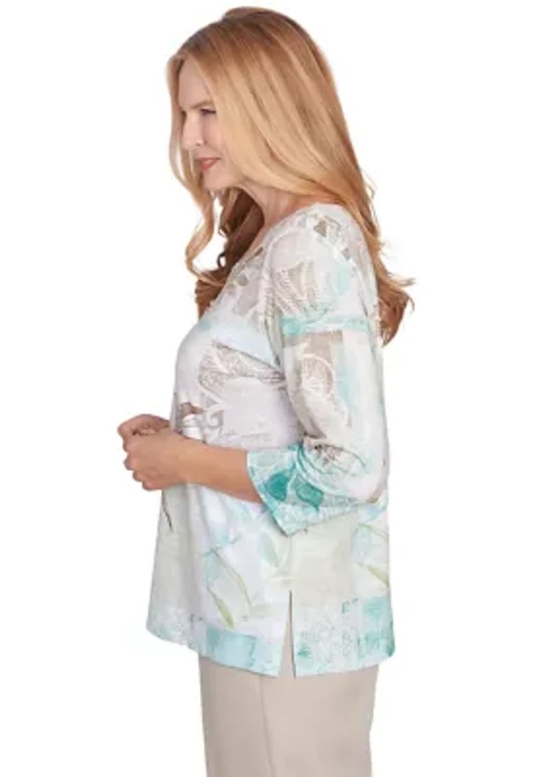 Petite Kensington Gardens Texture Leaves Patchwork Top