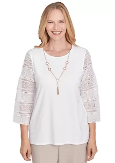 Petite Kensington Gardens Solid Top with Lace Sleeves