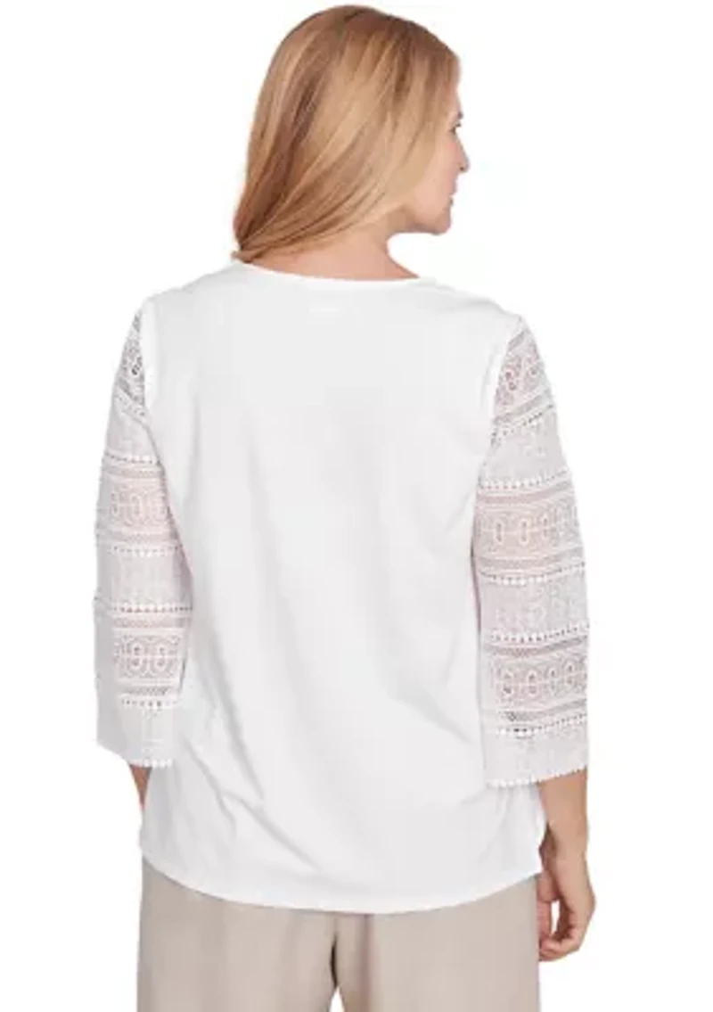 Petite Kensington Gardens Solid Top with Lace Sleeves