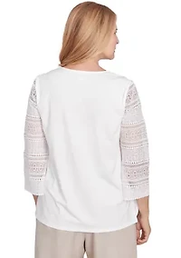 Petite Kensington Gardens Solid Top with Lace Sleeves