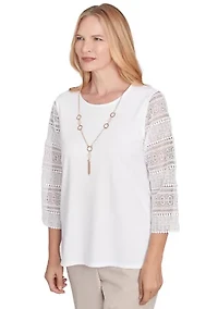 Petite Kensington Gardens Solid Top with Lace Sleeves