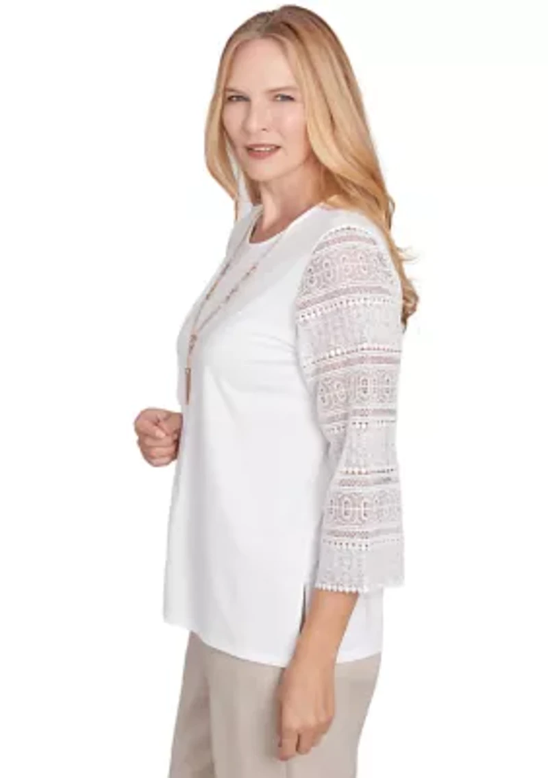 Petite Kensington Gardens Solid Top with Lace Sleeves