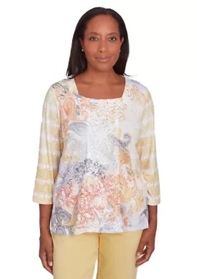 Women's Dress Code Paisley Scroll Geo Printed Top