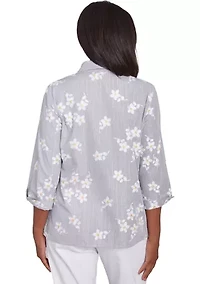 Petite Dress Code Flower Embroidered Lurex Stripe Top