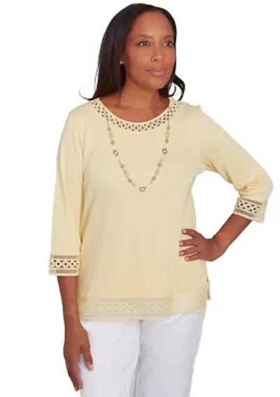 Petite Dress Code Lace Trim Top with Necklace