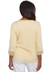 Petite Dress Code Lace Trim Top with Necklace