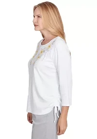 Petite Dress Code Linear Floral Yoke Embroidery Top