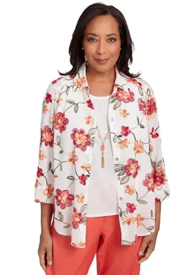 Women's Catalina Island Embroidered Flowers Two One Top