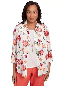 Women's Catalina Island Embroidered Flowers Two One Top