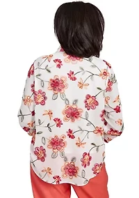 Women's Catalina Island Embroidered Flowers Two One Top