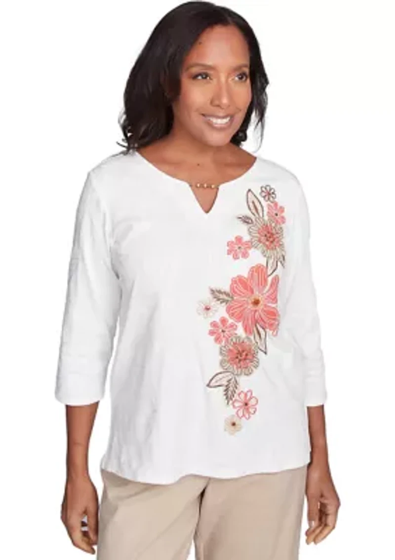 Women's Catalina Island Embroidered Flowers Top