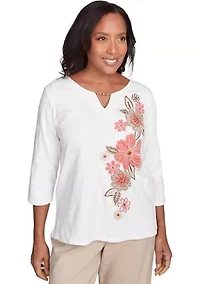 Women's Catalina Island Embroidered Flowers Top
