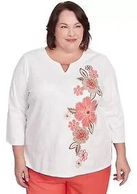 Plus Catalina Island Embroidered Flowers Top