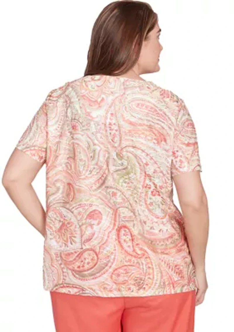 Plus Catalina Island Paisely Texture Top