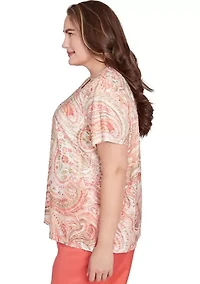 Plus Catalina Island Paisely Texture Top
