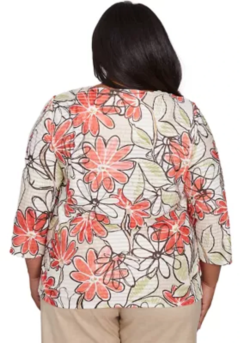 Plus Catalina Island Floral Texture Top