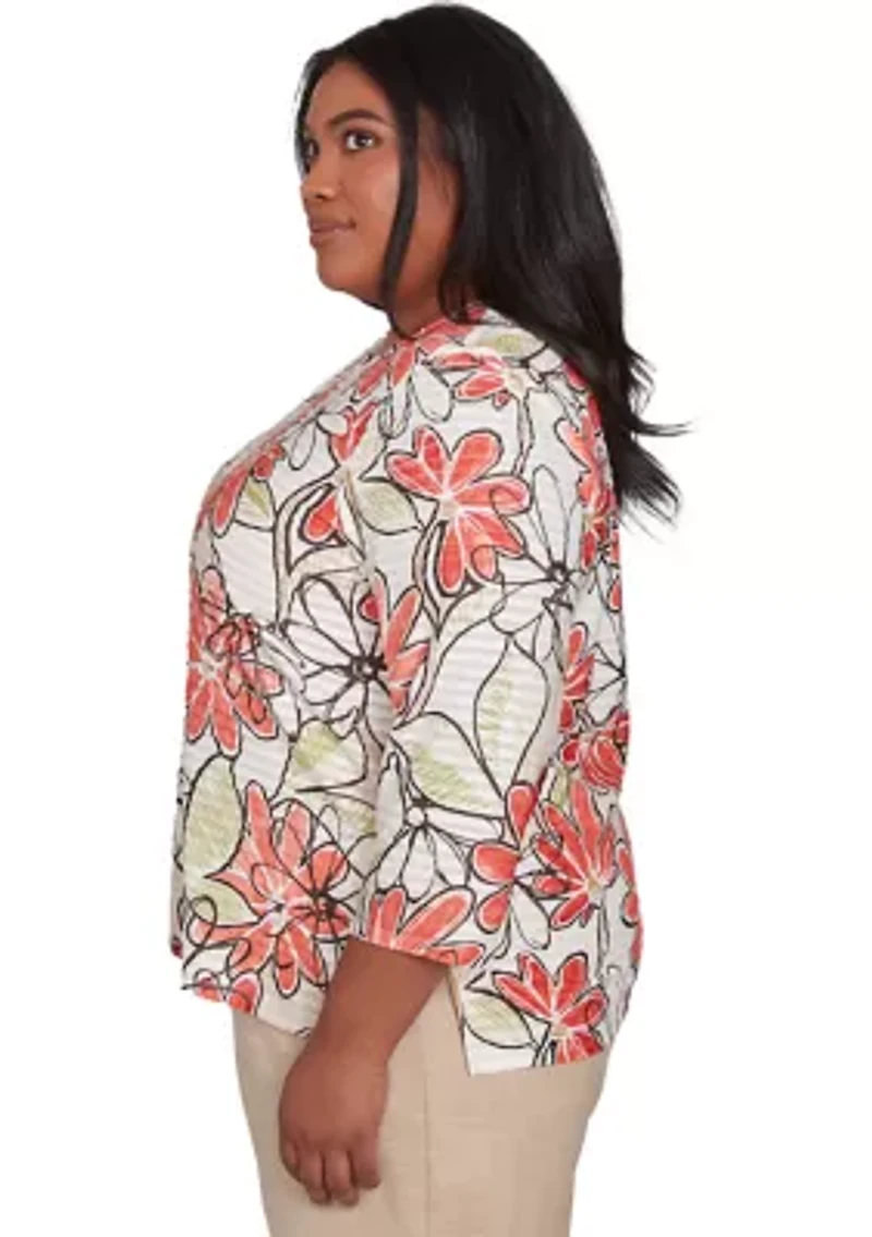 Plus Catalina Island Floral Texture Top
