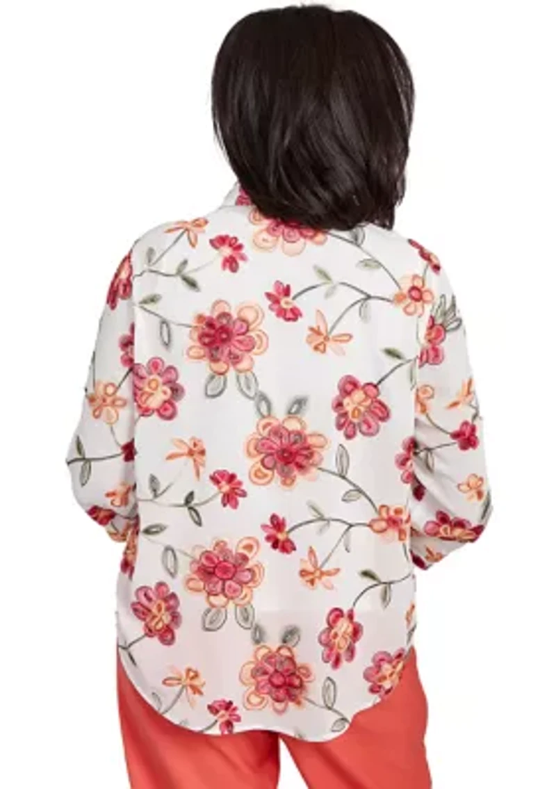 Petite Catalina Island Embroidered Flowers Two One Top