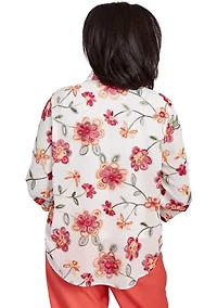 Petite Catalina Island Embroidered Flowers Two One Top