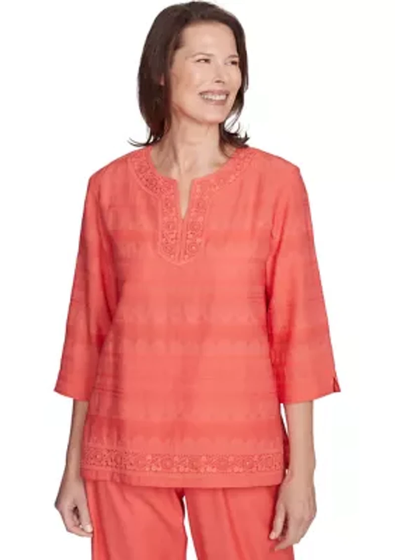 Petite Catalina Island Lace Trim Texture Shirt