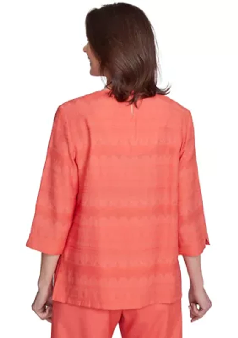 Petite Catalina Island Lace Trim Texture Shirt