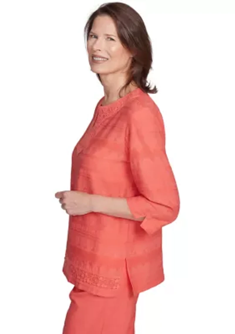 Petite Catalina Island Lace Trim Texture Shirt