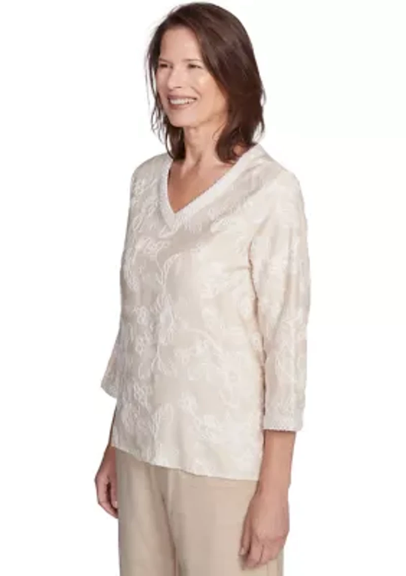 Petite Catalina Island Tossed Flower Embroidery Top