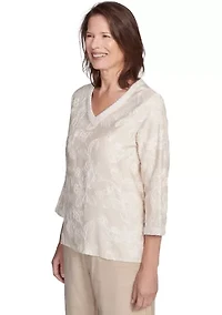 Petite Catalina Island Tossed Flower Embroidery Top