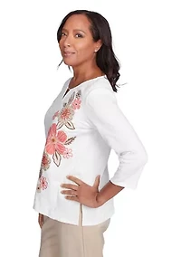 Petite Catalina Island Embroidered Flowers Top