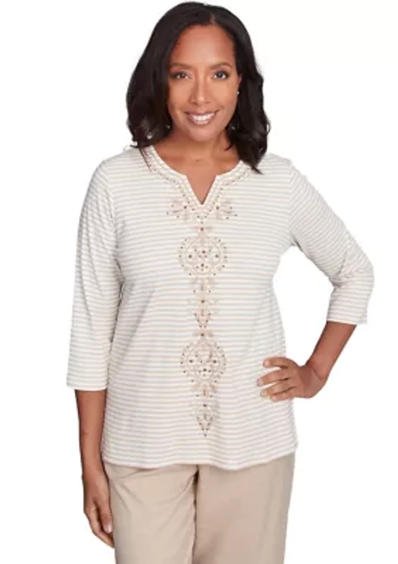 Petite Catalina Island Medallion Center Stripe Top