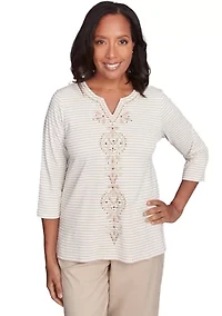 Petite Catalina Island Medallion Center Stripe Top