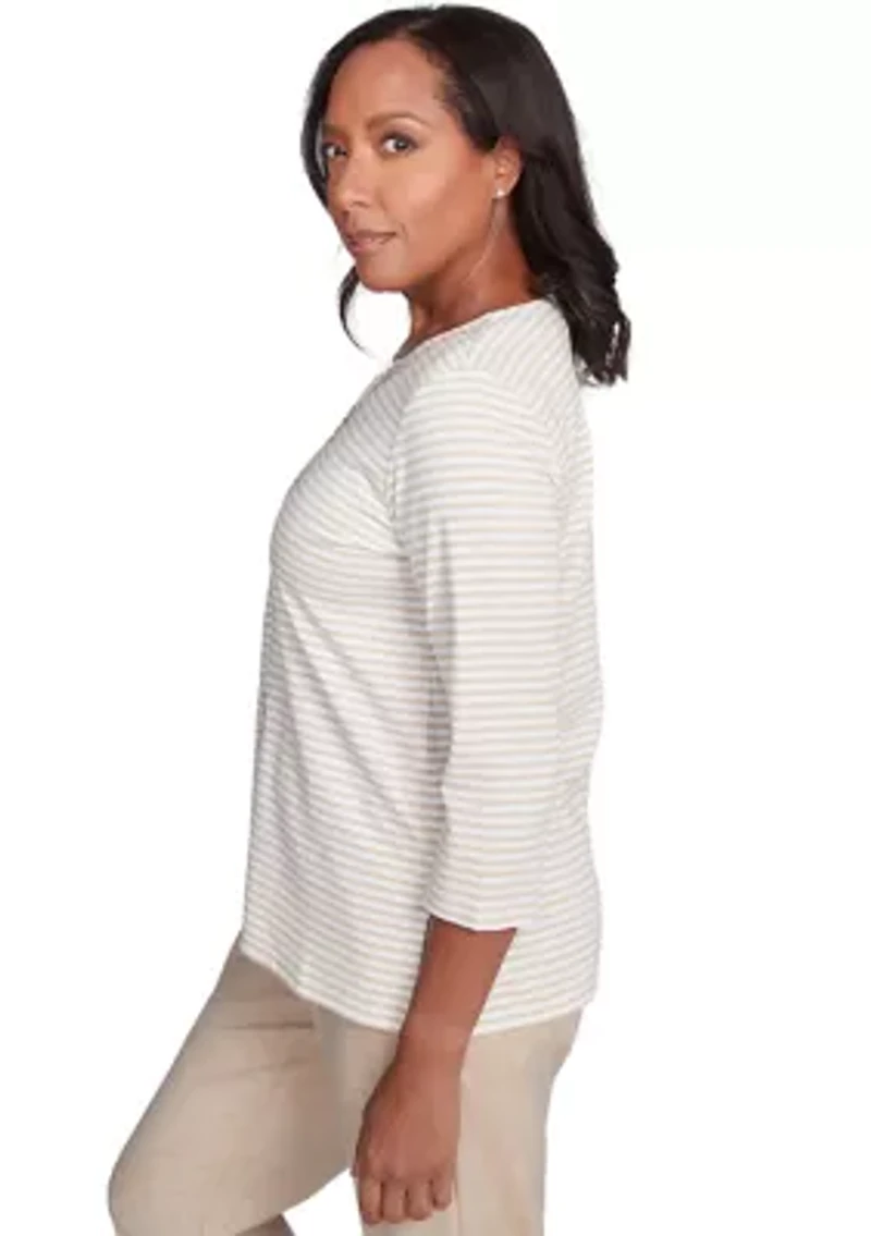 Petite Catalina Island Medallion Center Stripe Top