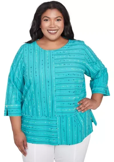 Plus Nantucket Spliced Texture Jacquard Top