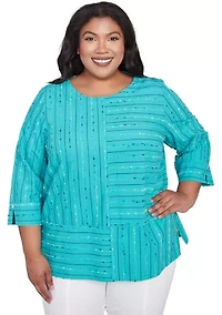 Plus Nantucket Spliced Texture Jacquard Top