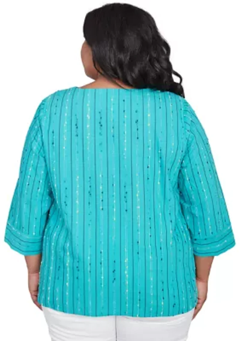 Plus Nantucket Spliced Texture Jacquard Top