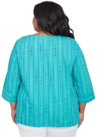 Plus Nantucket Spliced Texture Jacquard Top