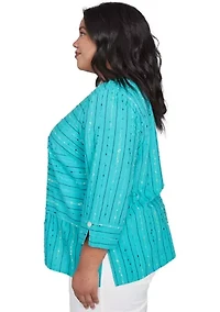 Plus Nantucket Spliced Texture Jacquard Top